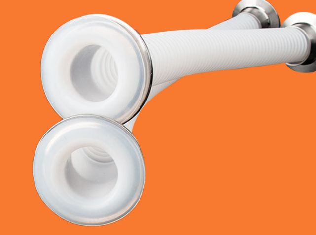 Virgin PTFE Flanged Sanitary Tri-Clamp Bellows Hoses, Custom Non-standard Sizes Available, PTFE Products Customized per Drawings & Samples